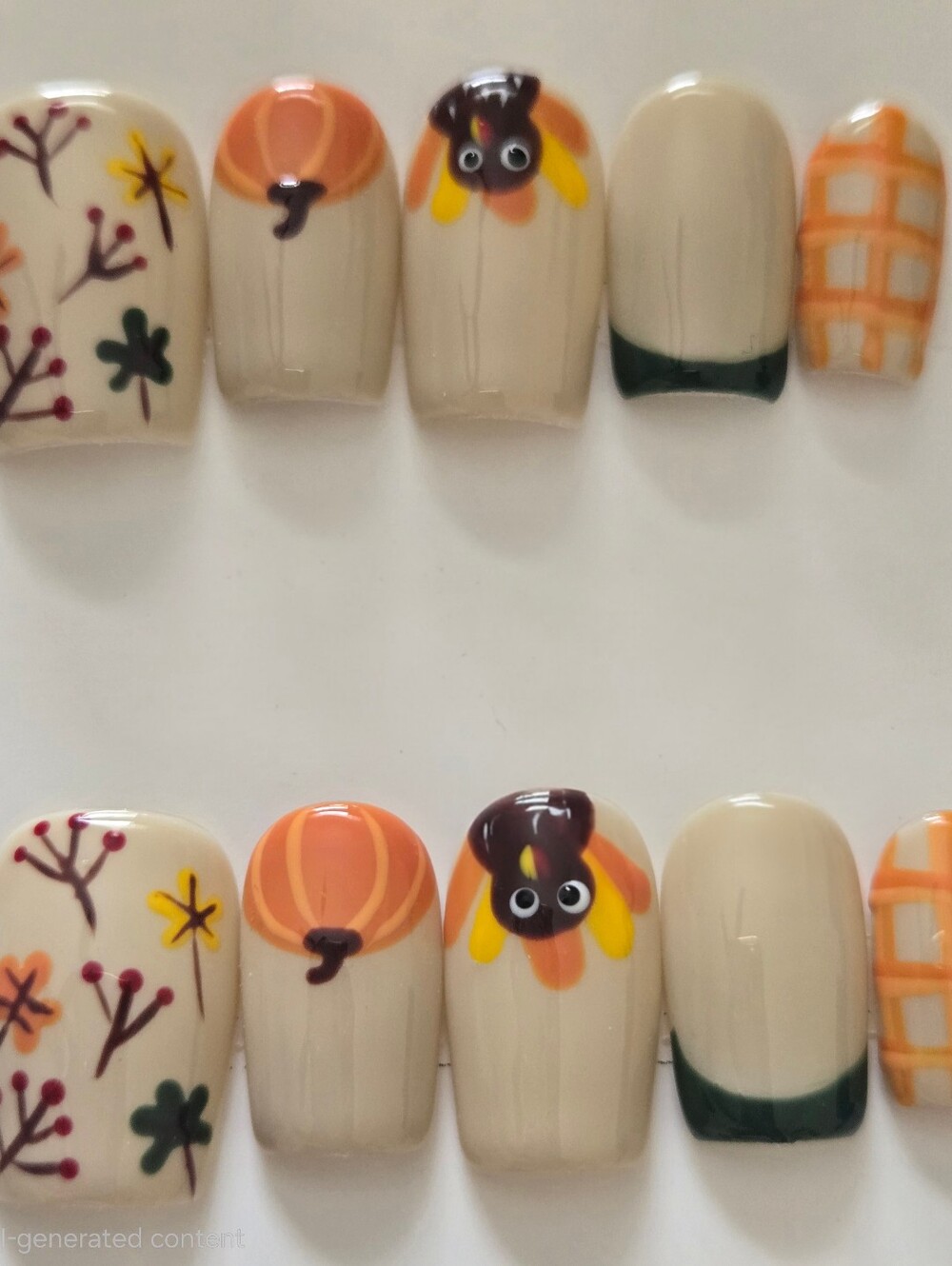 Fall Floral & Orange Press-On Nailswith Handpainted Turkey